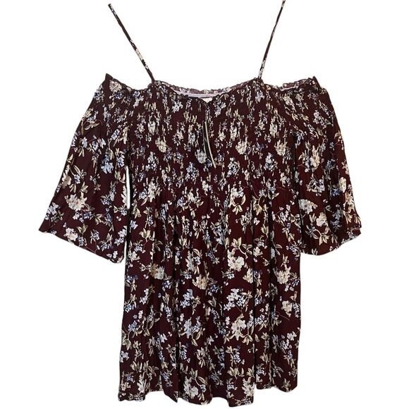 Forever 21 Floral Smocked Off Shoulder Dress Top L NWT Boho Festival Style - Picture 12 of 12